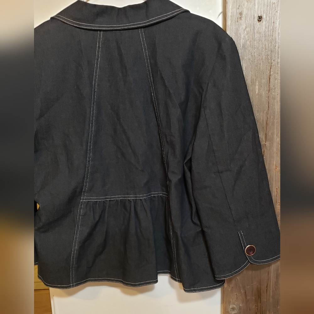 Blazer Cropped Jacket,dark Washed Denim Button Front Large,collar Peplum Office, - Picture 3 of 4